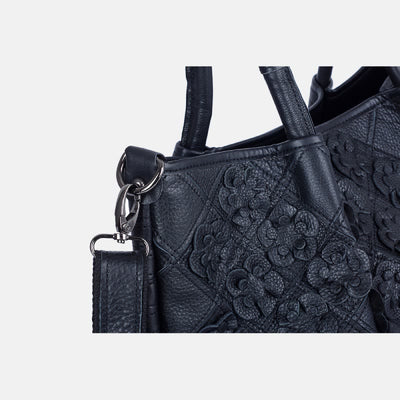 Genuine Leather Multicolor Flower Boho Handbag