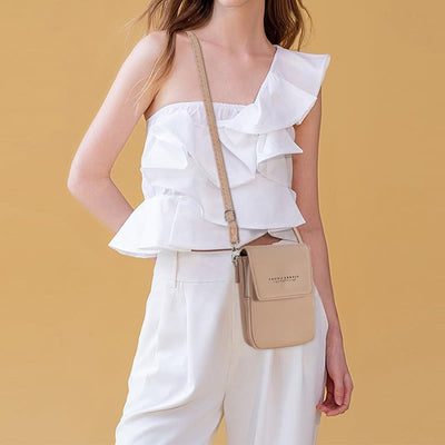 Mini Phone Bag For Women Leather Double Compartment Crossbody Bag