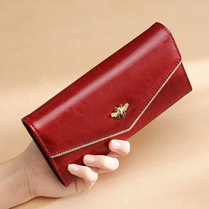 Multifunctional Large Capacity Genuine Leather RFID Trifold Wallet