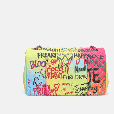 Large Crossbody Purse for Women Graffiti Quilted Handbag Shoulder Bag
