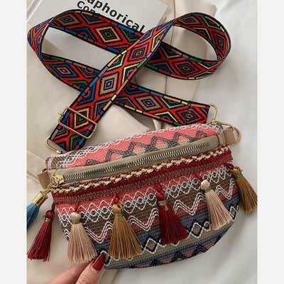 Folk Custom Sling Bag Women Tassel Crossbody Chest Bag