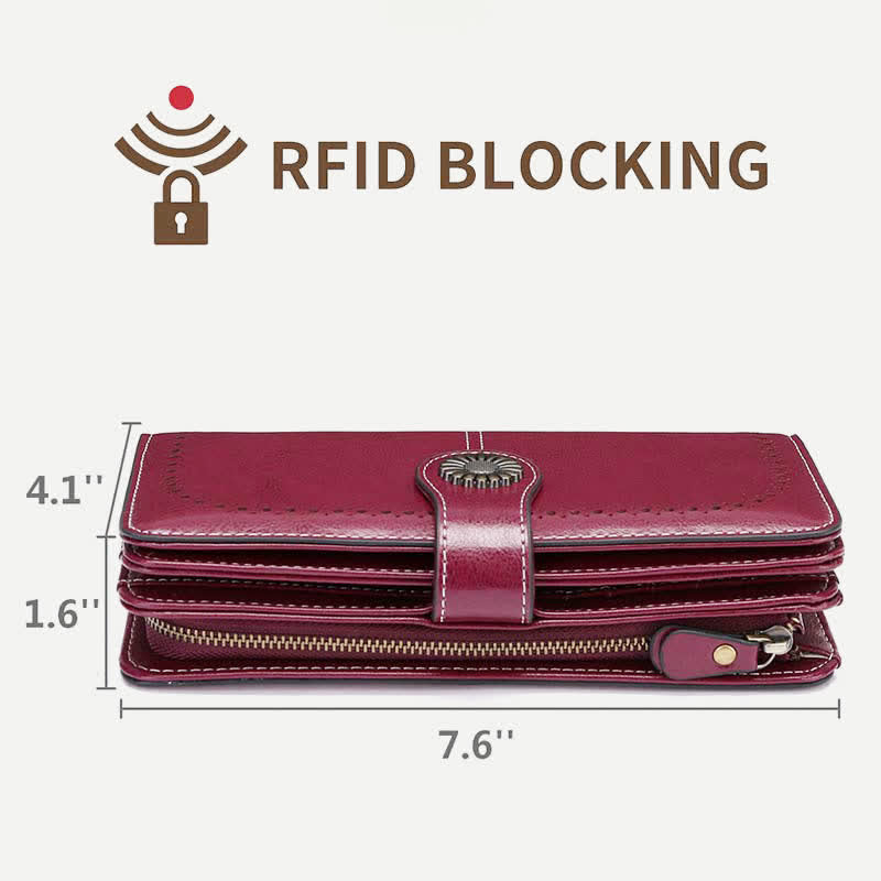 Women RFID Blocking Leather Wallet Multi-slot Credit Card Holder Clutch