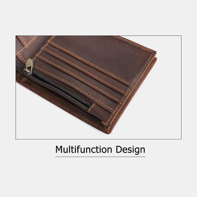 RFID Crazy Horse Leather Bifold Vintage Wallet