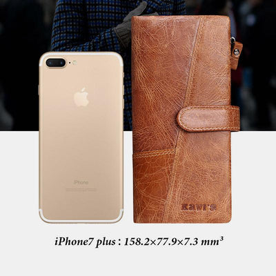 Retro Splicing Long Slim Purse Real Leather Trifold Wallet