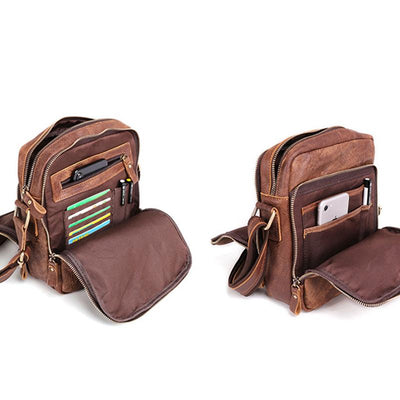 Men's Genuine Leather Triple Zip Classic Crossbody Bag