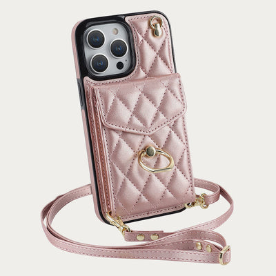 Phone Wallet Case For iPhone 14/15/16 Functional Quilted Crossbody Phone Case