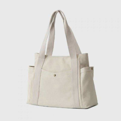 Large Capacity Canvas Shoulder Tote Bag Multiple Pocket Handbag Shopping Bag