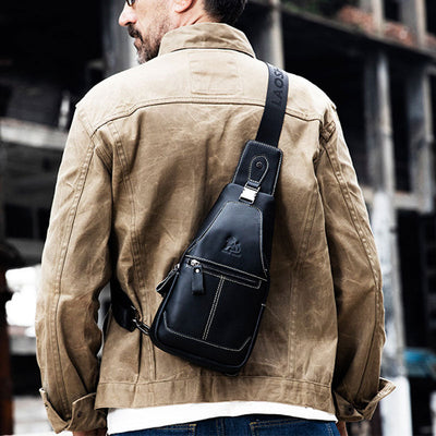 Multi-Pocket Vintage Sling Bag With Headphone Jack