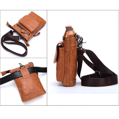 Men's Outdoor Leather Multi-function Waist Bag