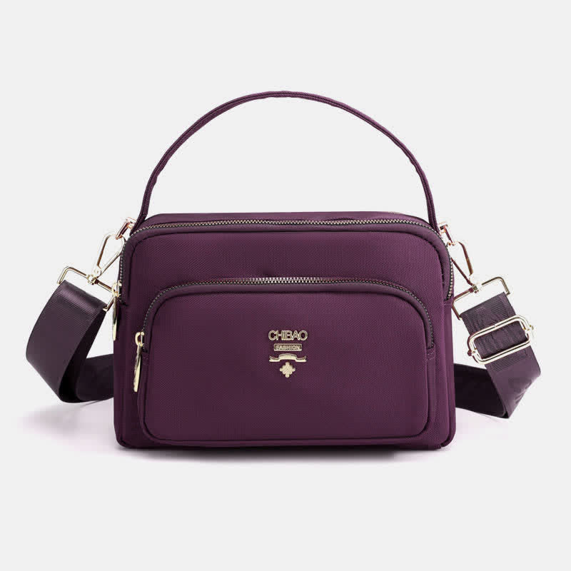 Triple Zip Crossbody Bag for Women Waterproof Lightweight Nylon Shoulder Handbag