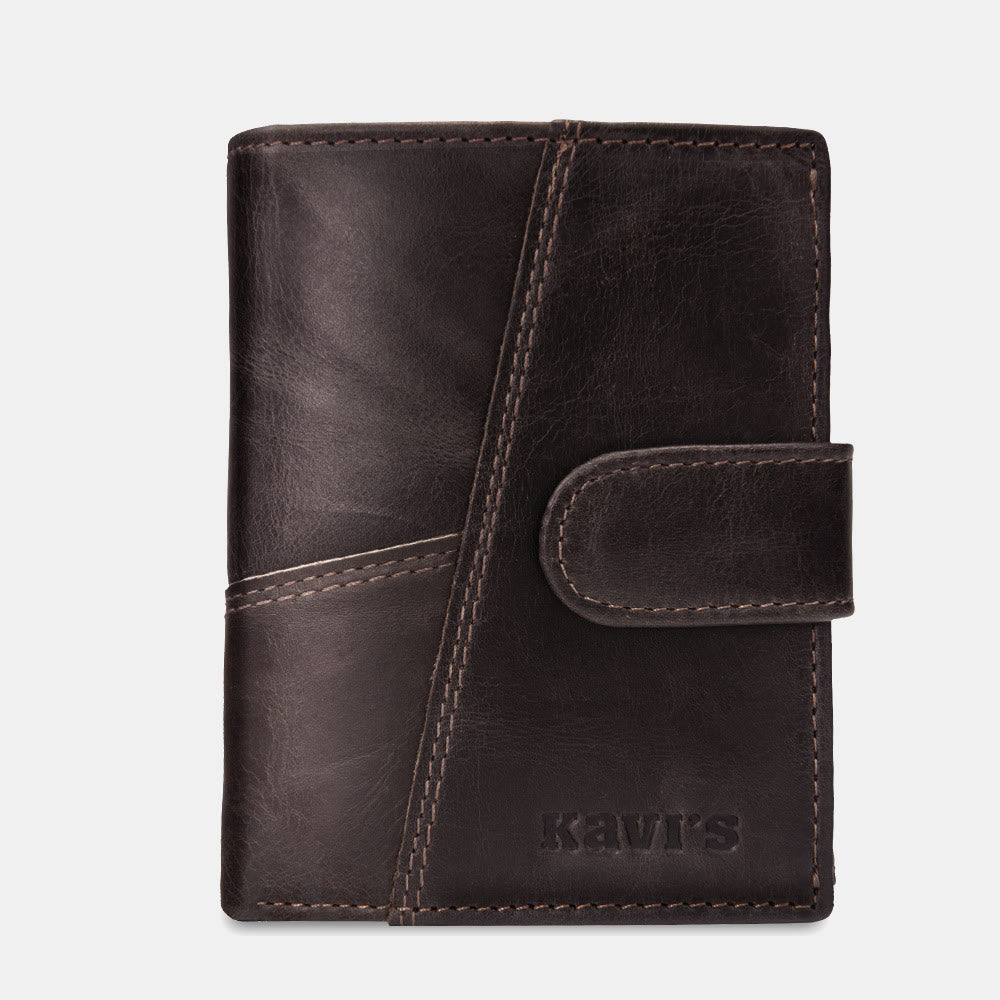 Retro Splicing Long Slim Purse Real Leather Trifold Wallet