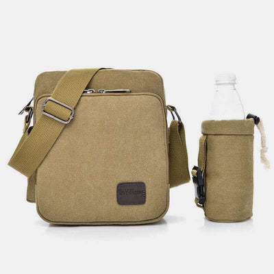 Vintage Canvas Crossbody Bag for Men Multifunctional Daypack Shoulder Bag