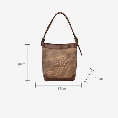 Vintage Bucket Bag For Women Vegan Leather Underarm Tote