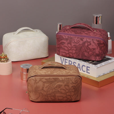 Cosmetic Bag For Women PU Leather Vintage Printing Travel Bag