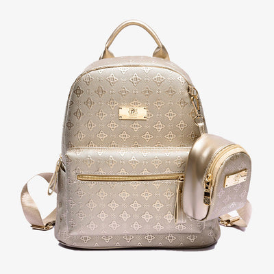 Womens Backpack Simple Embossed Leather Plain Color Student Purse