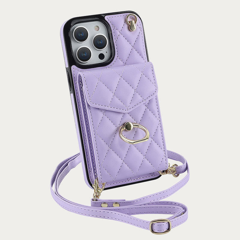 Phone Wallet Case For iPhone 14/15/16 Functional Quilted Crossbody Phone Case