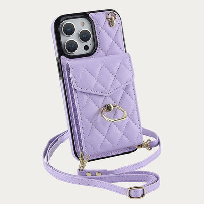 Phone Wallet Case For iPhone 14/15/16 Functional Quilted Crossbody Phone Case