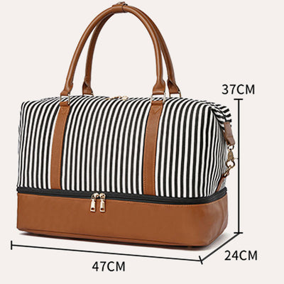 Stripe Canvas Duffel Bag Handbag Weekender Bag with Luggage Sleeve