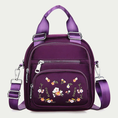 Multi-Compartment Waterproof Embroidery Floral Backpack Daypack Crossbody Bag
