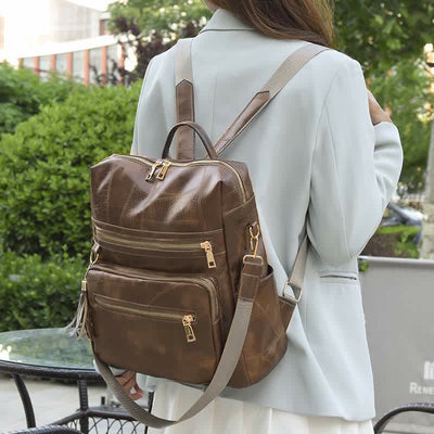 Functional Small Leather Backpack Shoulder Bag Daypack for Women Girls