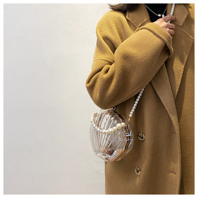 Crossbody Bag For Women Clip Pearl Chain Transparent Bag