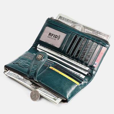 RFID Blocking Large Capacity Genuine Leather Vintage Wallet