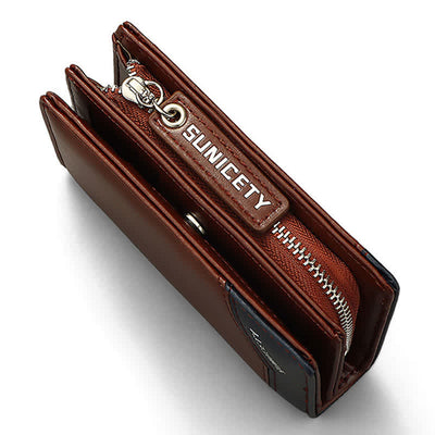 Mens Bifold Wallet Retro RFID Credit Card Holder with Zipper Pocket