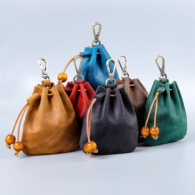 Vintage Coin Purse Genuine Leather Pouch Wallet Drawstring Storage Bag