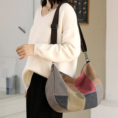 Large Capacity Vintage Stitching Color Dumpling Crossbody Bag