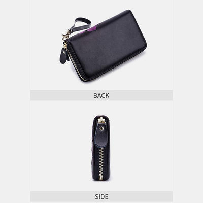 RFID Genuine Leather Vintage Floral Embossing Wallet
