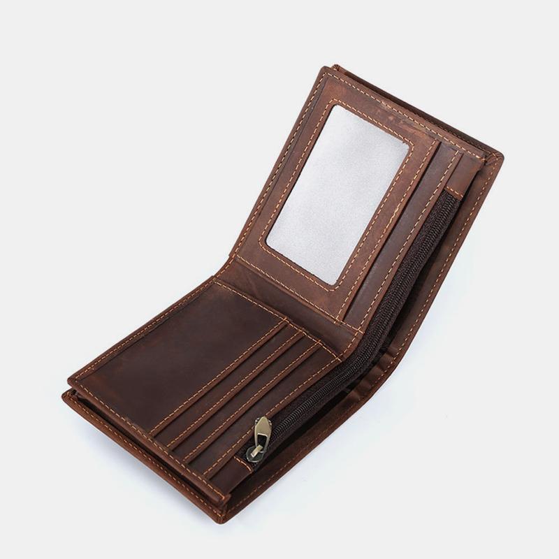 RFID Crazy Horse Leather Bifold Vintage Wallet