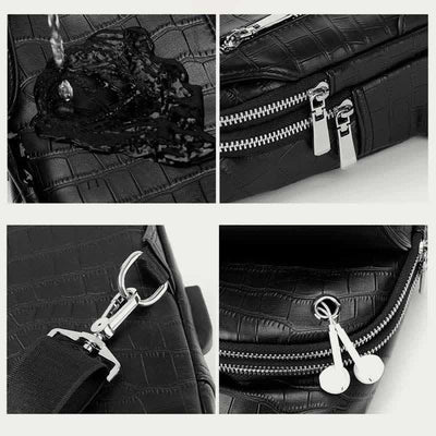 Crocodile Grain Leather Sling Backpack Shoulder Bag for Men Travel Daypack
