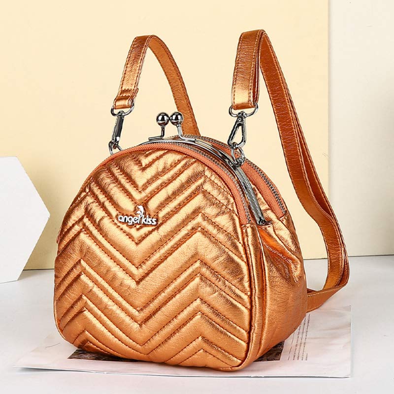 Triple Compartment Mini Backpack Kisslock Zipper Daypack Fashion Party Purses Handbags