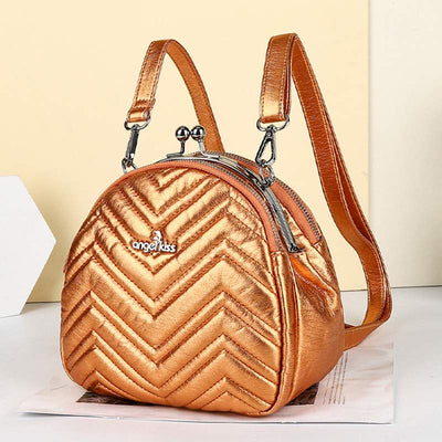 Triple Compartment Mini Backpack Kisslock Zipper Daypack Fashion Party Purses Handbags