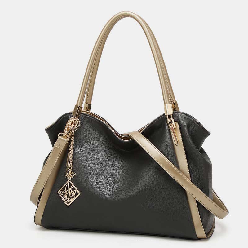 Women's Large Leather Zipper Shoulder Tote Top Handle Handbag