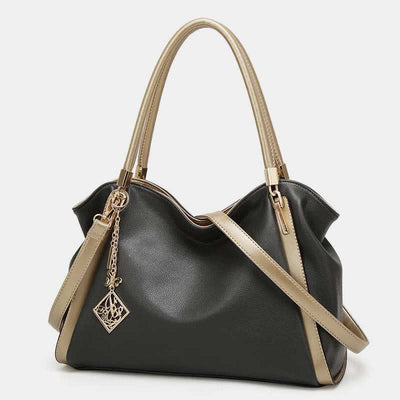 Women's Large Leather Zipper Shoulder Tote Top Handle Handbag