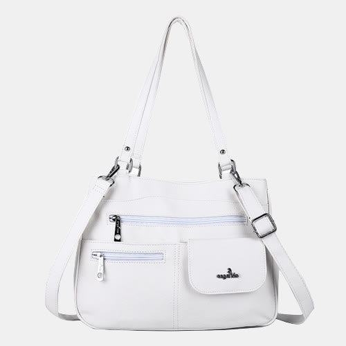 Multi Pockets Faux Leather Shoulder Handbag Large Capacity Tote Bag