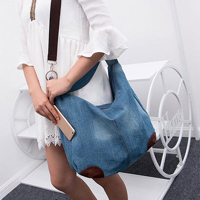 Multifunctional Classic Denim Tote Hobo Shoulder Crossbody Bag