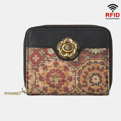 RFID Multi-Slot Genuine Leather Vintage Printing Short Wallet Card Holder