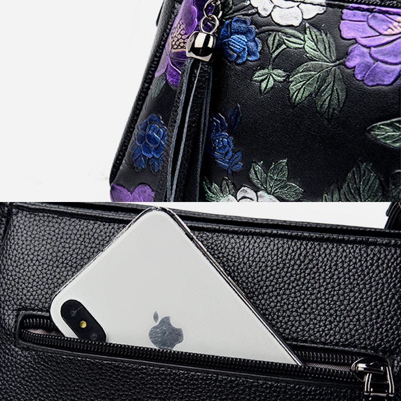 Blooming Floral Crossbody Bag For Women Dragonfly Print Tassel Purse