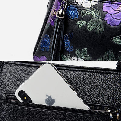 Blooming Floral Crossbody Bag For Women Dragonfly Print Tassel Purse