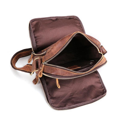 Men's Genuine Leather Triple Zip Classic Crossbody Bag