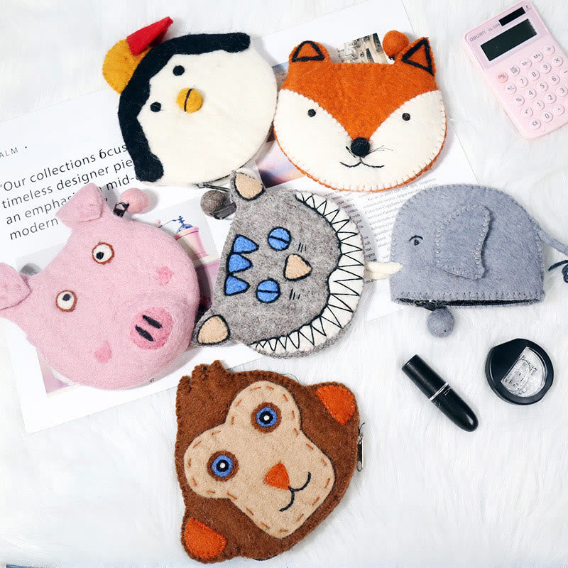 Wool Felt Coin Purse Cute Cartoon Furry Animal Shape Wallet