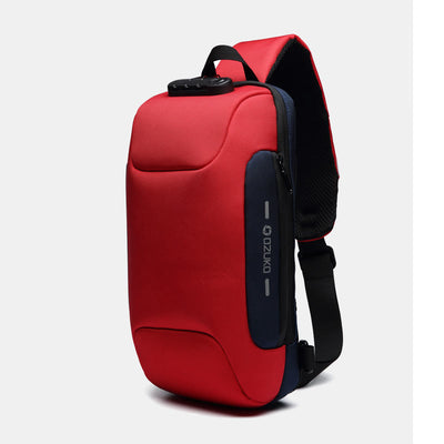 Multi-Pocket Fashion Sling Bag Chest Bag with Passport Lock USB Charging Port