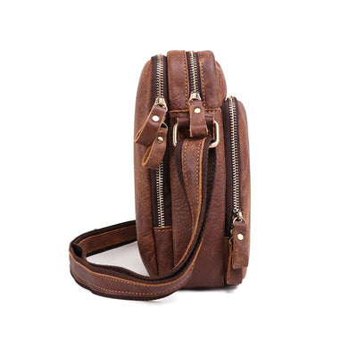Men's Genuine Leather Triple Zip Classic Crossbody Bag