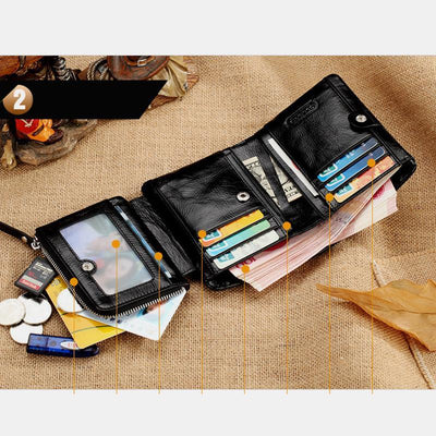 High Capacity Vintage Leather Trifold Wallet
