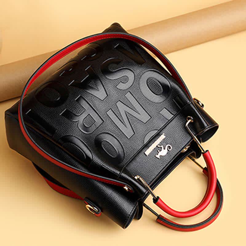Women's Triple Compartment Tote Handbag PU Leather Letter Print Crossbody Bag