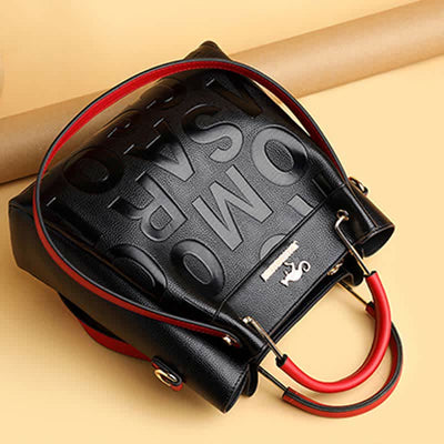 Women's Triple Compartment Tote Handbag PU Leather Letter Print Crossbody Bag