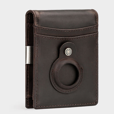 Retro Cowhide Leather AirTag Wallet Bifold RFID Blocking Card Holder