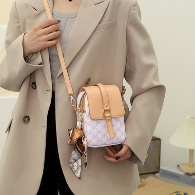 Phone Bag For Women Alphabetic Printing Ribbon Decoration Crossbody Bag